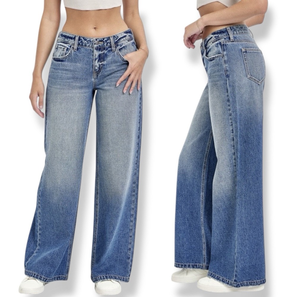 NWT Cello Low Rise Wide Leg Jeans Size 1 24 Stretch Skater Baggy Y2K Streetwear - Picture 3 of 15